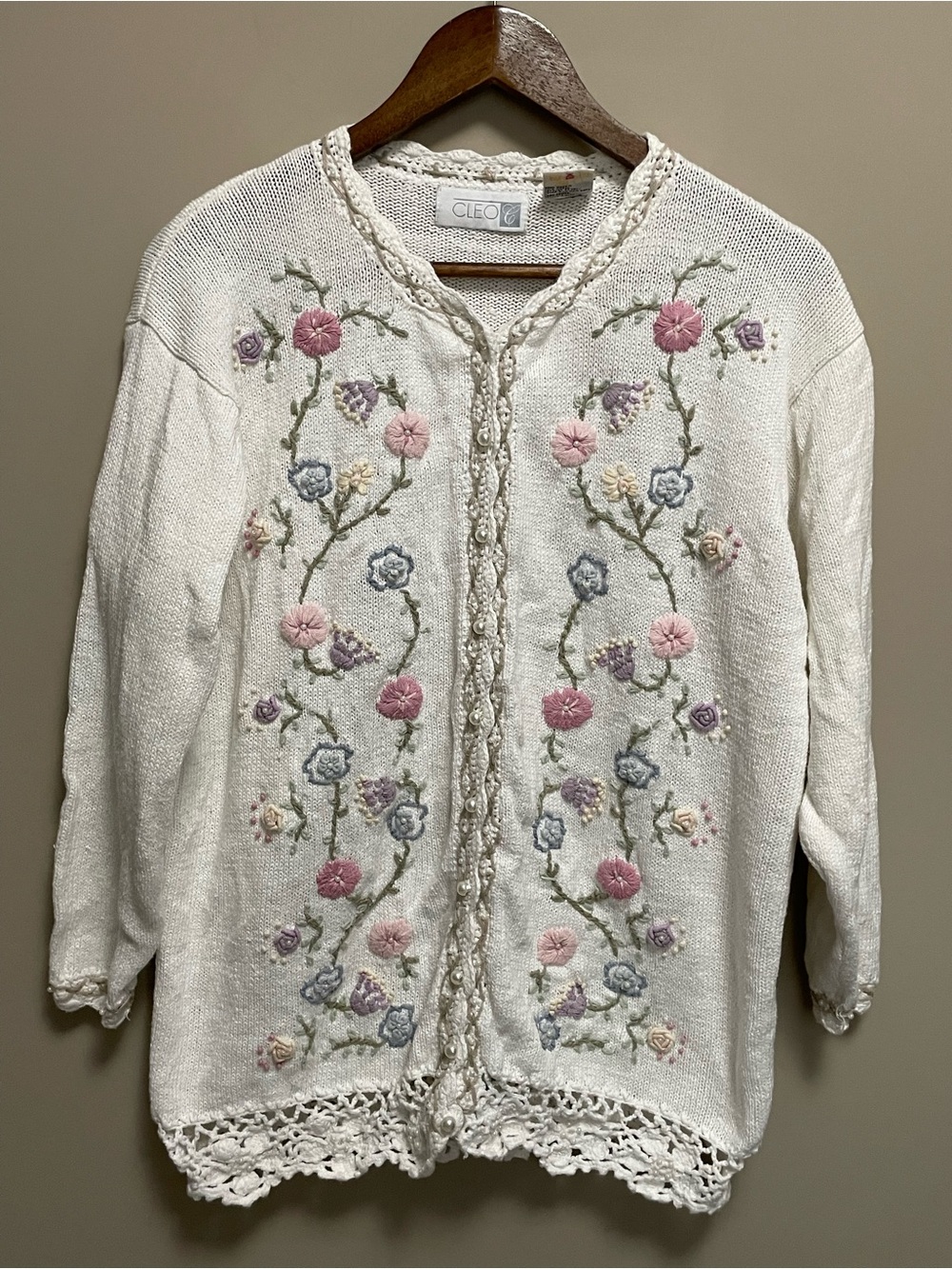 Cleo Vintage 80s Floral Embroidered Button Cardigan Women’s Small